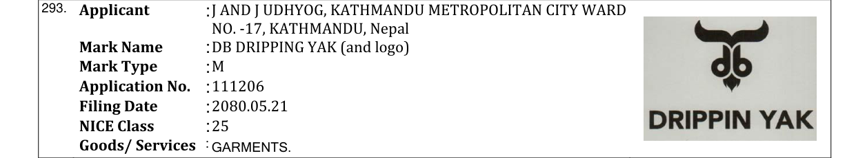 Original bulletin entry for DB DRIPPING YAK (and logo)