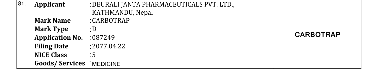 Original bulletin entry for CARBOTRAP