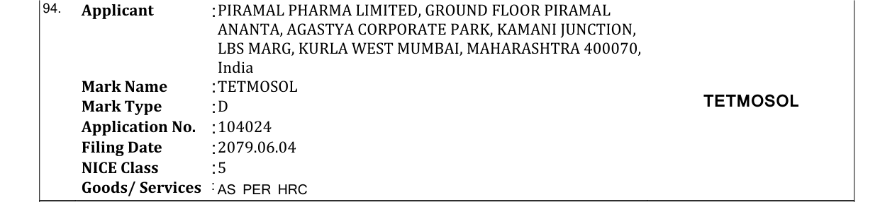 Original bulletin entry for TETMOSOL