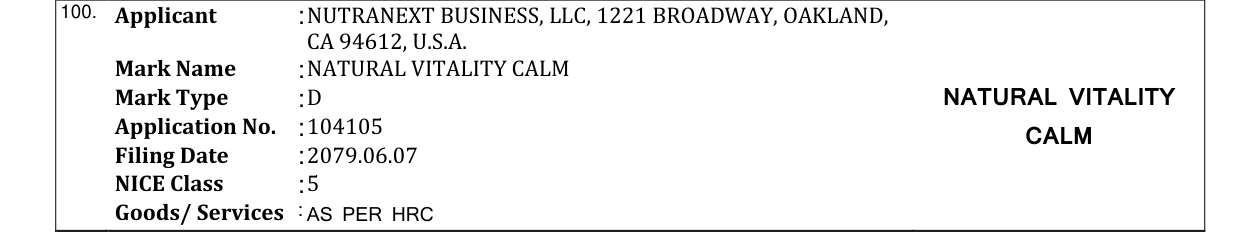 Original bulletin entry for NATURAL VITALITY CALM