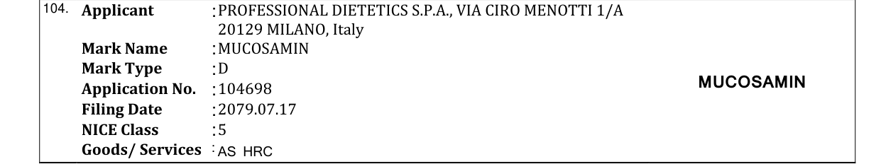 Original bulletin entry for MUCOSAMIN