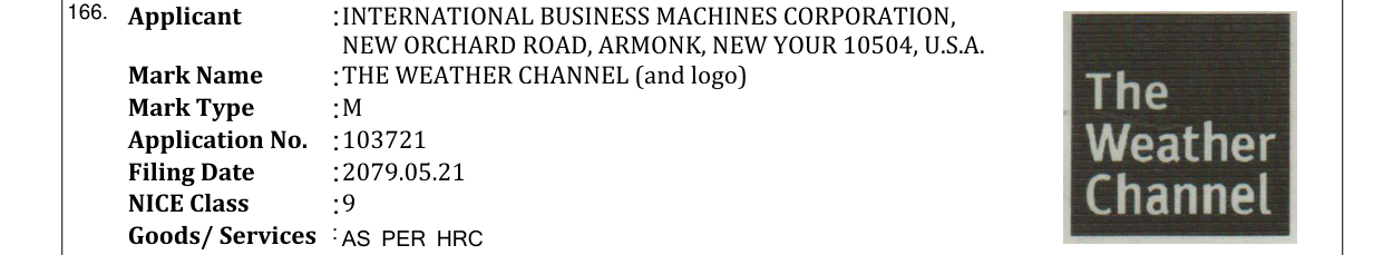 Original bulletin entry for THE WEATHER CHANNEL (and logo)
