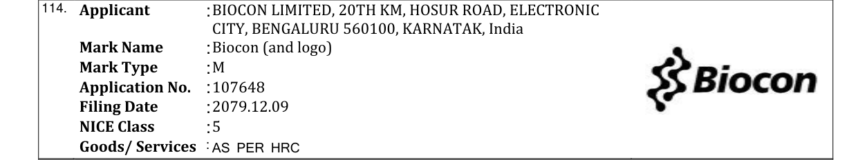 Original bulletin entry for Biocon (and logo)
