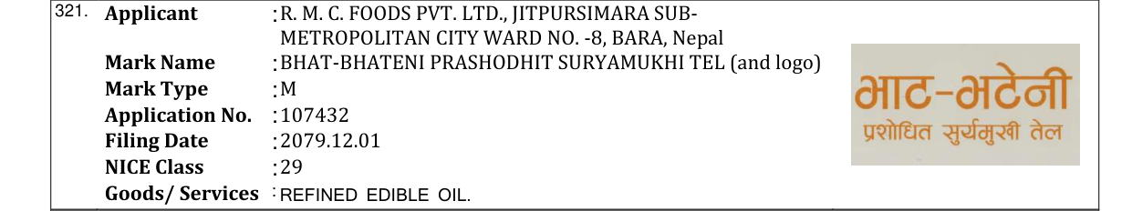 Original bulletin entry for BHAT-BHATENI PRASHODHIT SURYAMUKHI TEL (and logo)
