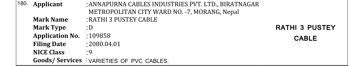 Original bulletin entry for RATHI 3 PUSTEY CABLE