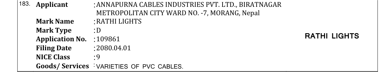 Original bulletin entry for RATHI LIGHTS