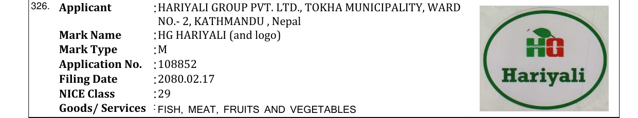 Original bulletin entry for HG HARIYALI (and logo)
