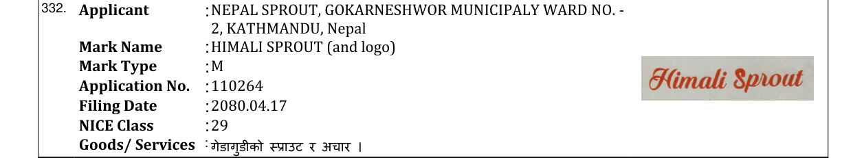 Original bulletin entry for HIMALI SPROUT (and logo)
