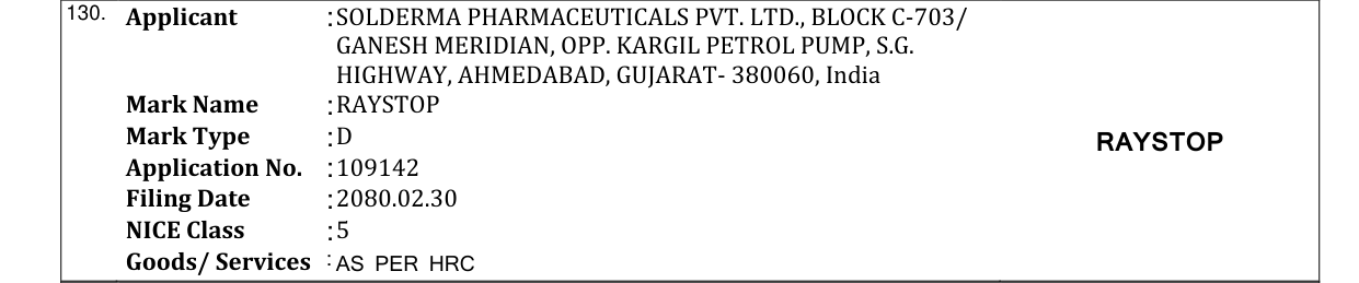 Original bulletin entry for RAYSTOP