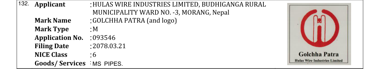 Original bulletin entry for GOLCHHA PATRA (and logo)