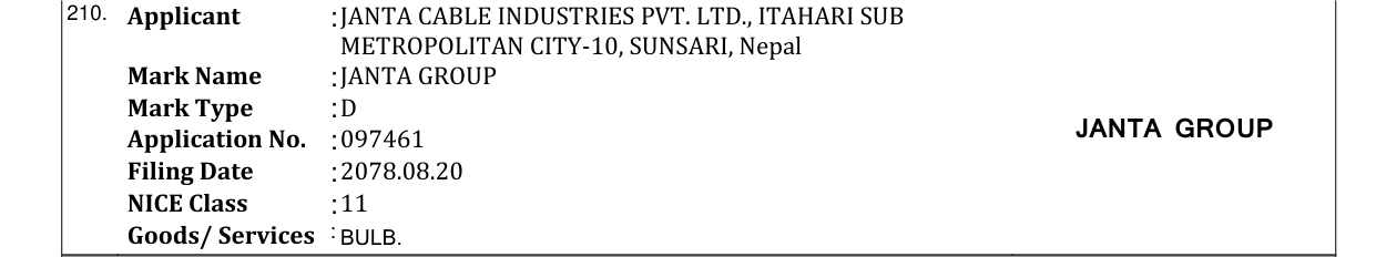 Original bulletin entry for JANTA GROUP