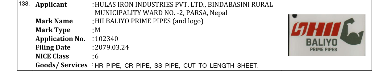 Original bulletin entry for HII BALIYO PRIME PIPES (and logo)