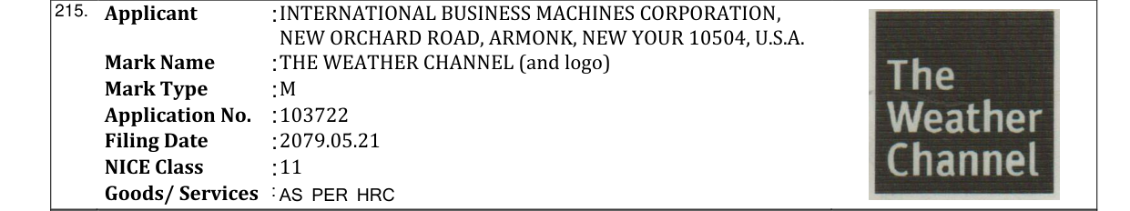 Original bulletin entry for THE WEATHER CHANNEL (and logo)