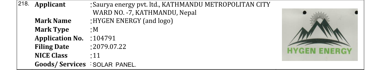 Original bulletin entry for HYGEN ENERGY (and logo)