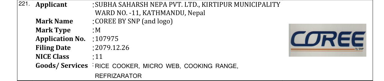 Original bulletin entry for COREE BY SNP (and logo)