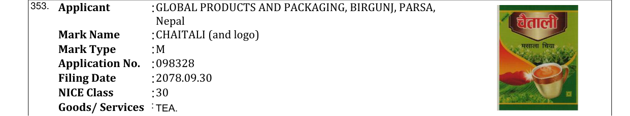 Original bulletin entry for CHAITALI (and logo)