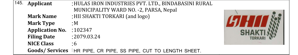 Original bulletin entry for HII SHAKTI TORKARI (and logo)