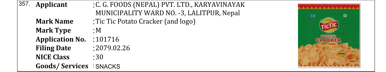 Original bulletin entry for Tic Tic Potato Cracker (and logo)