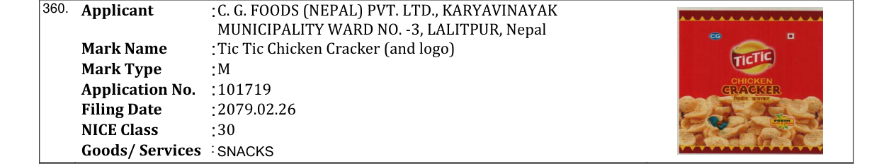 Original bulletin entry for Tic Tic Chicken Cracker (and logo)