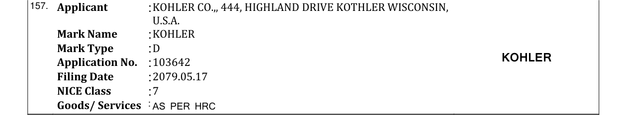 Original bulletin entry for KOHLER