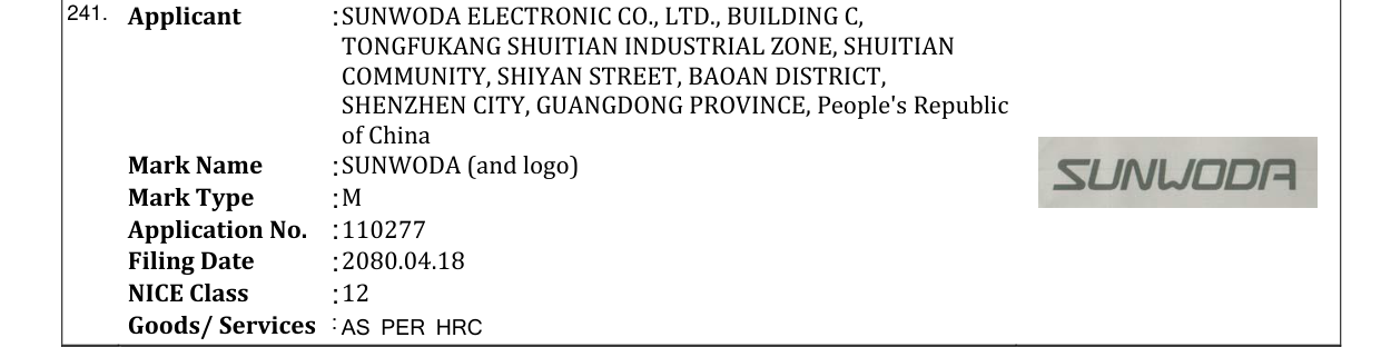 Original bulletin entry for SUNWODA (and logo)