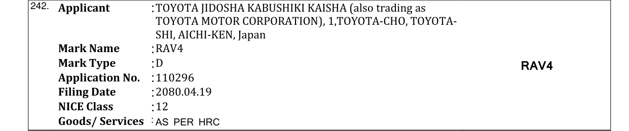 Original bulletin entry for RAV4
