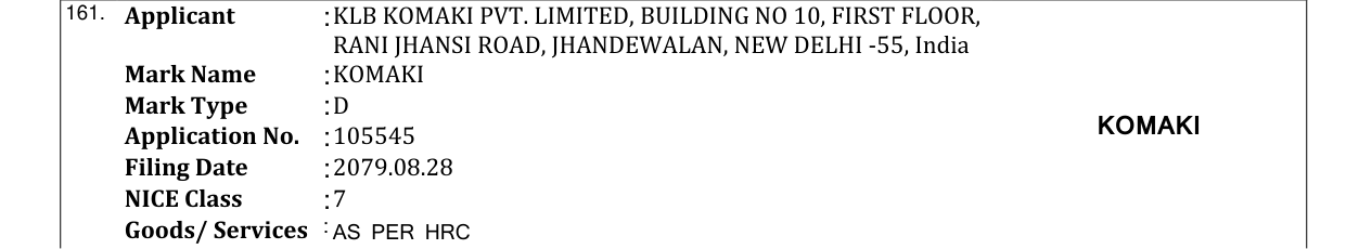 Original bulletin entry for KOMAKI