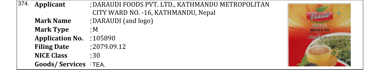 Original bulletin entry for DARAUDI (and logo)