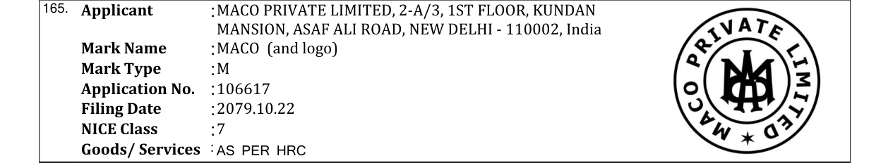 Original bulletin entry for MACO (and logo)