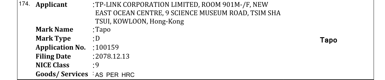 Original bulletin entry for Tapo