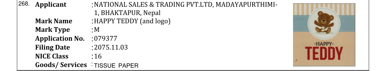 Original bulletin entry for HAPPY TEDDY (and logo)
