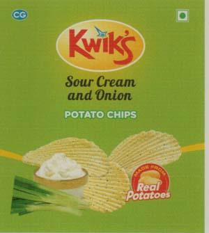 KWIK'S SOUR CREAM AND ONION POTATO CHIPS (and logo) trademark logo