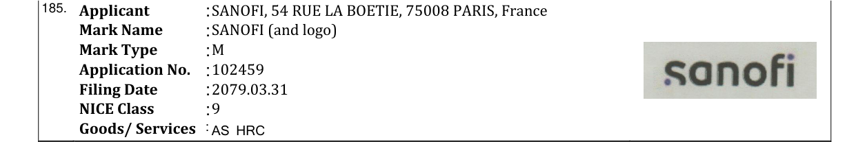 Original bulletin entry for SANOFI (and logo)