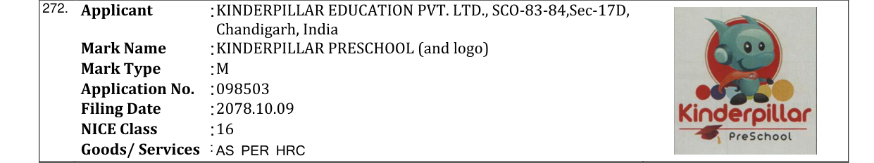 Original bulletin entry for KINDERPILLAR PRESCHOOL (and logo)