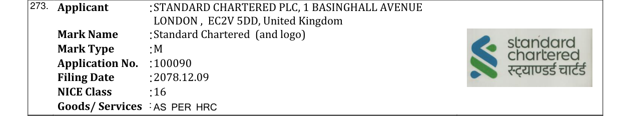 Original bulletin entry for Standard Chartered (and logo)