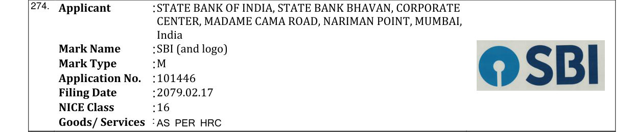Original bulletin entry for SBI (and logo)