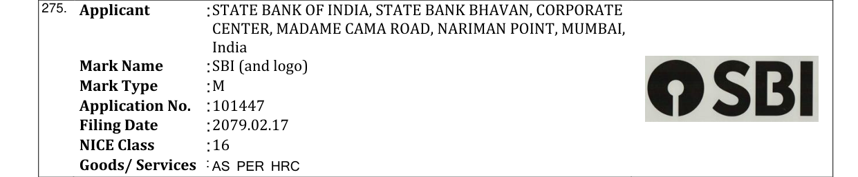 Original bulletin entry for SBI (and logo)