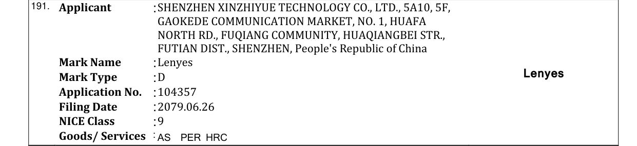 Original bulletin entry for Lenyes