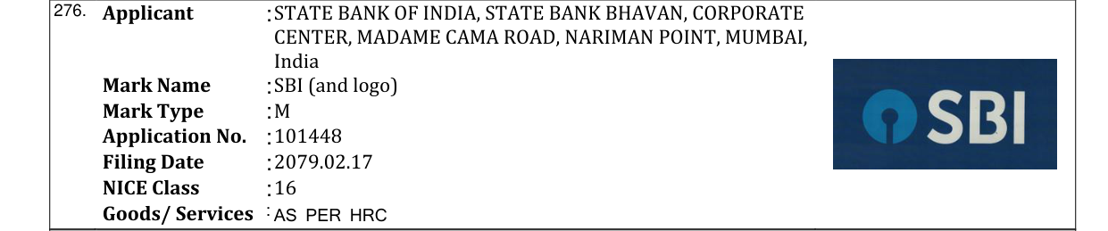 Original bulletin entry for SBI (and logo)