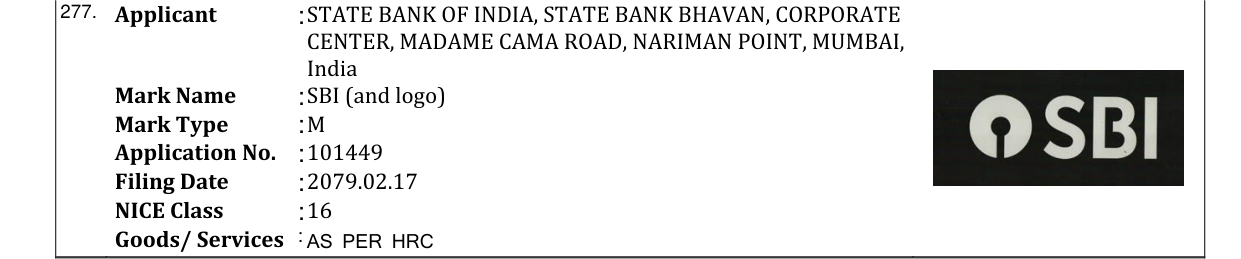 Original bulletin entry for SBI (and logo)