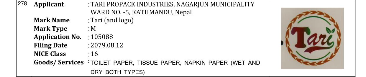 Original bulletin entry for Tari (and logo)