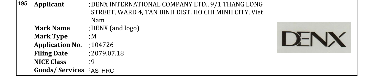 Original bulletin entry for DENX (and logo)