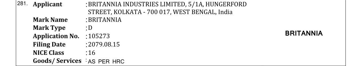 Original bulletin entry for BRITANNIA