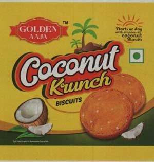GOLDEN AAJA COCONUT KRUNCH BISCUITS (and logo) trademark logo