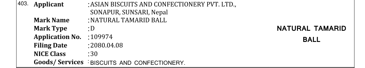 Original bulletin entry for NATURAL TAMARID BALL
