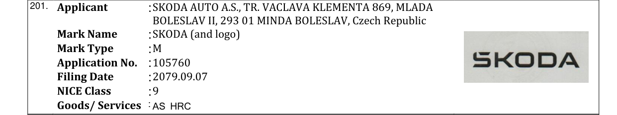 Original bulletin entry for SKODA (and logo)