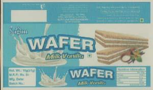 SAGUN WAFER MILK VANILLA (and logo) trademark logo