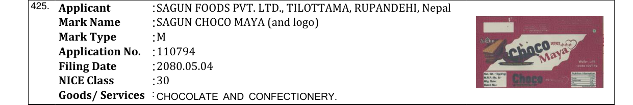 Original bulletin entry for SAGUN CHOCO MAYA (and logo)