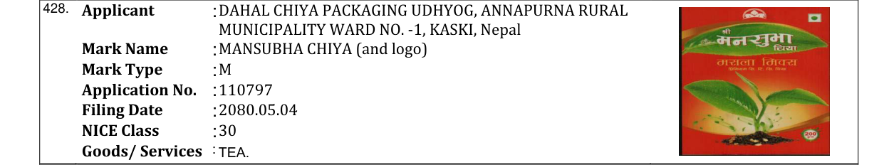 Original bulletin entry for MANSUBHA CHIYA (and logo)