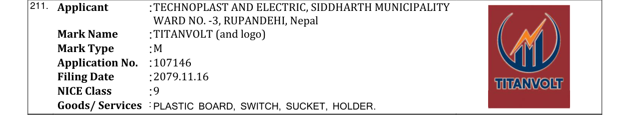 Original bulletin entry for TITANVOLT (and logo)